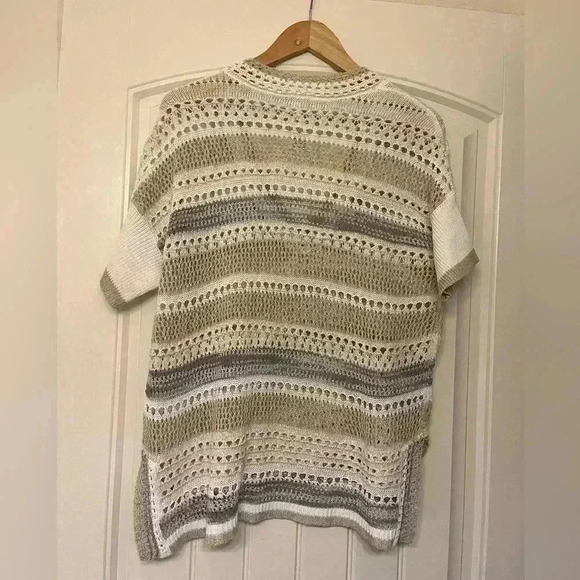 Chico’s Neutral & Gold Stripe Open-Weave V-Neck Tunic Size Small - Picture 8 of 9